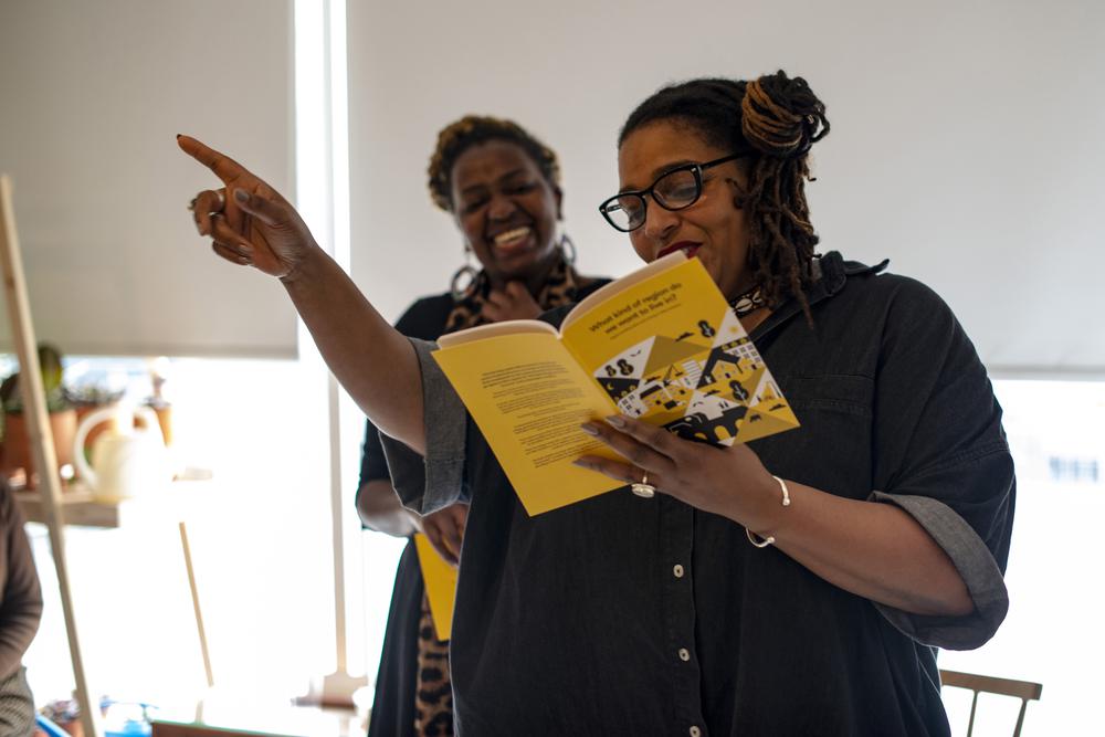 Desiree Reynolds and Penny Wangari-Jones of Racial Justice Network reading from their essay.