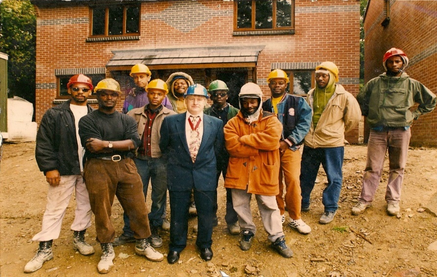 A group African Caribbean men from Chapeltown in Leeds on a building site